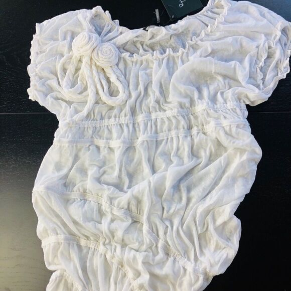 NWT Ryu Sheer White Rosette Off Shoulder Ruched Tunic Top Size M - Picture 6 of 9